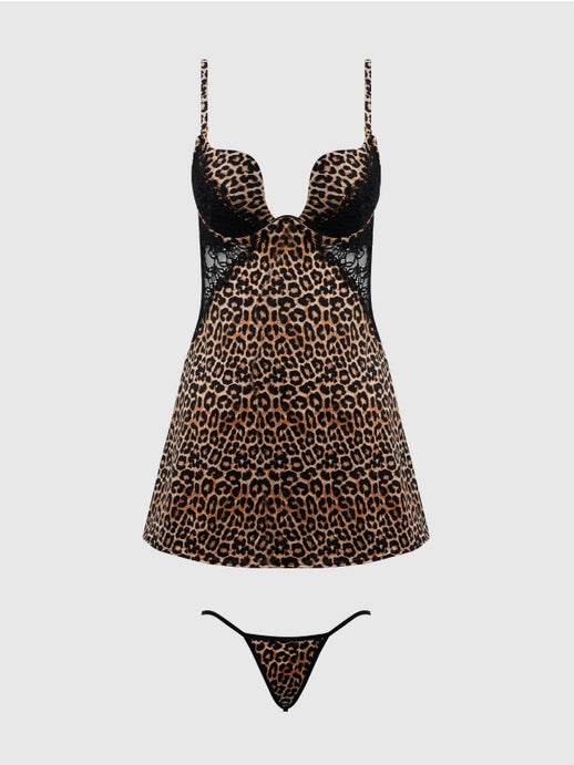 Devon Satin Plunge Babydoll Set